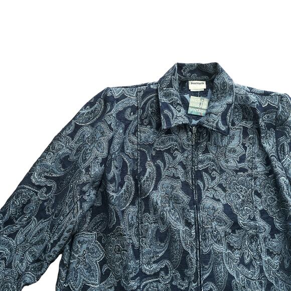 1990s Vintage Bon Worth Dark Paisley Floral Tapestry Zip Up Jacket Size XL - Picture 2 of 4